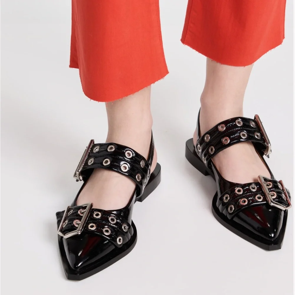 GANNI black feminine buckle ballerina flats - Picture 3 of 9